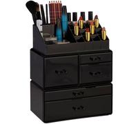 Organiséteur Cosmétiques 3 Parties Boîte Rangement Maquillage Make Up 21 Compartiments Acrylique, Noir - Relaxdays