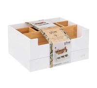 Organiseur De Salle De Bain Rangement Maquillage 1 Tiroir Et 9 Compartiments Blanc Et Bambou