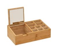 Five - Organiseur de Salle de Bain Rangement Maquillage 10 Compartiments en Bambou et Couvercle Miroir