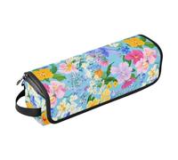 Organiseur 2 en 1 pour outils capillaires avec tapis en fer, sac de rangement pour fer à lisser, fer à friser, sèche-cheveux, fleurs printanières, orchidées, pensées, jacinthes bleues, essentiels de