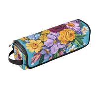 Organiseur 2 en 1 pour outils capillaires avec tapis résistant à la chaleur de grande capacité pour fers plats, lisseurs, fers à friser, fleurs d'automne, orchidée, campancule, narcisse, bleu