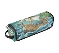 Organiseur 2 en 1 pour outils capillaires avec tapis résistant à la chaleur et imperméable pour outils capillaires pour fer plat, outils chauds et accessoires de soins capillaires, bateau pirate bleu