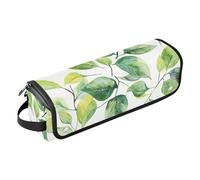 Organiseur 2 en 1 pour outils capillaires et tapis résistant à la chaleur avec étui de transport à fermeture éclair pour fer à friser plat, fer à lisser, fer à friser, feuilles vertes aquarelle