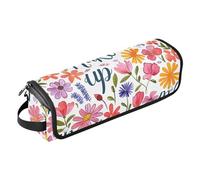 Organiseur 2 en 1 pour outils de cheveux avec coussinet résistant à la chaleur, étui de transport portable pour fer plat, fer à lisser, fer à friser, fleurs colorées et maquillage essentiel de voyage