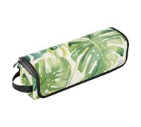 Organiseur 2 en 1 pour outils de cheveux avec coussinet résistant à la chaleur, sac de voyage pour fer à lisser, fer à friser, sèche-cheveux, aquarelle Monstera deliciosa feuilles vertes et blanches