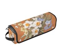 Organiseur 2 en 1 pour outils de cheveux et tapis résistant à la chaleur avec fermeture éclair imperméable pour lisseurs, fer à friser, sèche-cheveux, fleurs, jonquille, phlox, papillons, abeilles