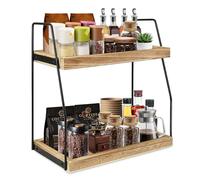 Organiseur à café à 2 étages - Étagère à épices debout - Organiseur de cuisine en bois - Plan de travail - 2 niveaux - Organiseur de bar à café - Étagère à épices pour économiser de l'espace pour la