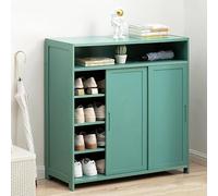 Organiseur à chaussures, armoire autoportante en bambou avec portes coulissantes, 4 niveaux de rangement pour entrée, couloir, placard