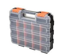 Organiseur à outils double face avec 30 séparateurs amovibles Boîte de rangement en plastique robuste pour vis, écrous, fixations, petit matériel - Couvercle transparent Double loquets 32 x 7 x 8 cm