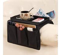 Organiseur d'accoudoir de canapé avec plateau et 5 poches, sac de rangement pliable à suspendre avec porte-gobelet pour téléphone, magazines, tablette, livre, TV, télécommande, collations, lunettes