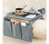 Organiseur d'accoudoir de canapé avec plateau et 5 poches, sac de rangement pliable à suspendre avec porte-gobelet pour téléphone, magazines, tablette, livre, TV, télécommande, collations, lunettes