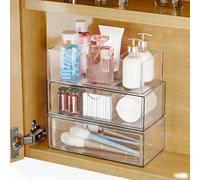 Organiseur d'armoire à pharmacie avec séparateurs amovibles, 3 niveaux de rangement empilables pour salle de bain, camping-car, coiffeuse, comptoir et armoires à pharmacie