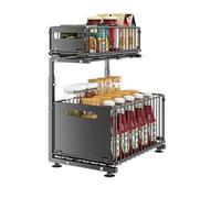 Organiseur d'armoire Coulissant à 2 Niveaux, Support de Rangement de Cuisine réglable sous l'évier, Support de Rangement pour Pots à épices, tiroir Coulissant(2PCS Rack)
