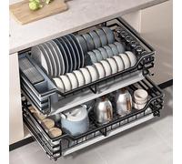 Organiseur d'armoire extractible à 2 paniers à base solide avec rails réglables pour armoires de 50 0 900 mm pour optimiser le rangement de la cuisine et désencombrer les unités de garde-manger