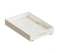 Organiseur d'assiettes en acier inoxydable avec curseur coulissant pour une utilisation en cuisine permettant le chargement et le déchargement efficaces de la vaisselle (blanc)