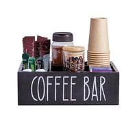 Organiseur de bar à café - Station de café en bois, étagère de rangement pour tasses, sirop, sachets de thé, bâtonnets mélangeurs et collations, affichage de boissons maison de ferme et d'extérieur |