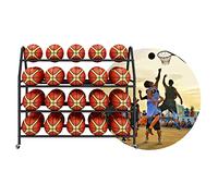 Organiseur De Basket-Ball Gain De Place Support De Rangement Pour Football | Support de rangement pour balles Avec roulettes Chariot de rangement à 4 niveaux Gain de place(Black,97CM)