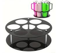 Organiseur de bouteille d'eau, 32,96 x 32,92 x 3,26 cm, 7 emplacements en acrylique rotatif à 360 degrés pour gobelets de marque (noir)
