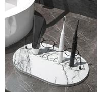 Organiseur de brosse à dents pour salle de bain avec base en diatomite, construction en métal, et plusieurs supports pour brosses à dents, rasoirs, peignes et dentifrice pour garder le comptoir au sec