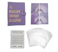 Organiseur de budget A5 en cuir PU avec 100 enveloppes d'argent pour le défi de l'épargne familiale et la planification financière (Violette)