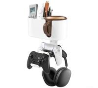 Organiseur de bureau 4 en 1 avec support pivotant pour casque pour porte-gobelet, étagère de téléphone et porte-stylos pour bureaux de 5 mm à 50 mm d'épaisseur (blanc)