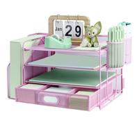 Organiseur de bureau à 3 niveaux avec trieur de fichiers vertical supplémentaire, bac à courrier avec support de tiroir supérieur pour papeterie, plateaux de classement de bureau A4, porte-magazines