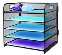 Organiseur de bureau à 5 niveaux avec poignée, organiseur de fichiers en maille extractible pour bureau - Organiseur de bureau en maille pour documents A4, noir