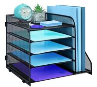 Organiseur de bureau à 5 niveaux avec porte-fichiers, maille extractible pour documents A4 - Noir