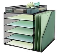 Organiseur de bureau à 5 niveaux avec trieur de fichiers vertical supplémentaire, bac à courrier avec support de tiroir pour papeterie, plateaux de classement de bureau A4, porte-magazines et