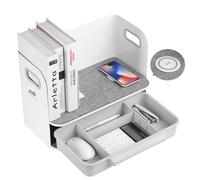 Organiseur de bureau avec recharge Qi sans fil, tiroir et repose-livre Organiseur pour ustensiles de bureau Station de recharge Qi Organiseur de bureau jusqu'à 10kg Blanc