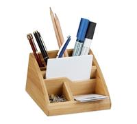 Relaxdays Organiseur de bureau bambou porte-stylos boîte HxlxP: 9 x 12,4 x 15,5 cm, nature