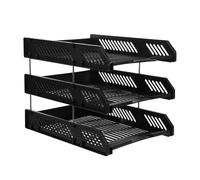 Organiseur de Bureau Empilable Noir à Trois Niveaux pour Documents A4 | Acier Inoxydable et PP, Structure Ajourée Ventilée, Classement de Courriers, Carnets et Fournitures, Maison ou Espace