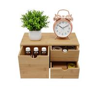 Organiseur de bureau en bambou avec 2 tiroirs, couleur bois, surface laquée, 33 x 19 cm, pour bureau et maison (2 niveaux)