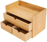 Organiseur de bureau en bambou avec 3 tiroirs Bureau Boîte de bureau Tiroirs Corbeille à courrier 33*19*20cm