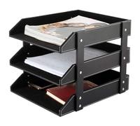 Organiseur de bureau en cuir empilable pour dossiers, dossiers, papeterie, magazines, courrier, maison, petits objets, organiseur de bureau (noir)