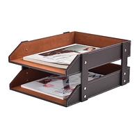 Organiseur de bureau en cuir - Format A4 - Empilable - Compartiment à documents pour dossiers, dossiers, papier à lettre, magazines, courrier, maison, bureau - Marron