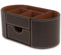 Organiseur De Bureau En Similicuir Marron Avec Tiroir Rangement De Bureau Porte-Stylos Conteneur De Maquillage Rangement Pour Crayons 6 Compartiments Caddy De Papeterie H 10 X L 23