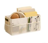 Organiseur de bureau en tissu avec compartiments pour cosmétiques et articles ménagers, boîte de rangement anti-poussière avec séparateurs de grille, blanc (blanc)