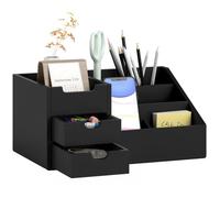 HOMCOM Boîte de rangement de bureau - Organiseur 7 compartiments, 2 tiroirs - Bambou verni, Noir