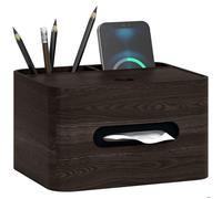 Organiseur de bureau HOMCOM rangement bureau multifonction avec 2 compartiments boîte à mouchoirs en bois marron