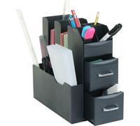 Organiseur de bureau HWC-L97, Tablette de bureau Porte-stylos Boîte de rangement avec 2 tiroirs et 7 compartiments, 29x14x33cm