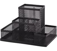 Organiseur de bureau, Pot à Crayons en Métal, Étagère de Bureau avec Porte-notes en Maille, 103 x 154 x 103 mm, Multifonctionnel Organisateur de Bureau, Accessoire de Rangement pour Bureau Noir