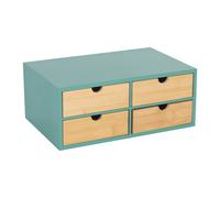 Relaxdays Organiseur de Bureau 4 tiroirs en Bambou & MDF, Menthe/Nature, 14 x 33 x 21 cm