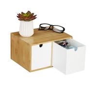Organiseur de bureau Relaxdays, 2 tiroirs, bambou/MDF, H x l x P 14,5 x 24,5 x 20 cm, blanc