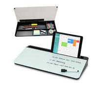 Organiseur de Bureau Relaxdays avec Tableau Blanc, 5 Compartiments, Plastique, Verre, H x L x P : 5,5 x 40 x 18 cm, Noir
