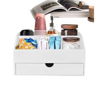 Organiseur de café en bois - Boîte de rangement rustique pour thé et sucre, panier à tiroir multifonction pour ustensiles, tasses, crèmes, agitateurs, design compact | Idéal pour café, bureau, salle