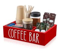 Organiseur de café et condiments - Support de rangement pour café avec séparateurs amovibles, récipient de tasse de cuisine en bois pour boissons, restaurant, hôtel, bureau, salle de bain, voyage