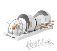 Organiseur de casseroles - Support extensible pour casseroles et grilles, support de cocotte résistant aux rayures, étagère de four cocotte circulaire, plateau à braiser pour armoire