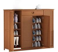 Organiseur de chaussures en bambou - Étagère à chaussures pour 23 à 28 paires avec tiroir et volet - Armoire idéale pour le salon, l'entrée, le couloir