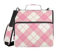 Organiseur de classeur à carreaux vichy à 3 anneaux avec bandoulière et poignée, multi-poches, sac de rangement portable pour la maison, les voyages, pour étudiant du milieu